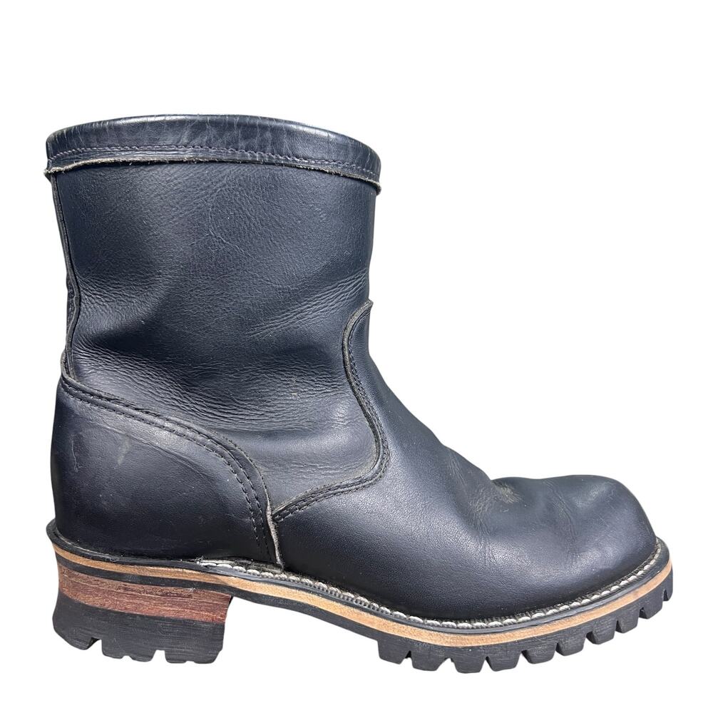 Vintage Durango Black Leather Engineer Moto Lug Sole Boots Size 8 E